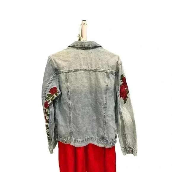 - Pac Sun Distressed Jean Jacket with Embroidery size S, Pre-Owned - Picture 2 of 7